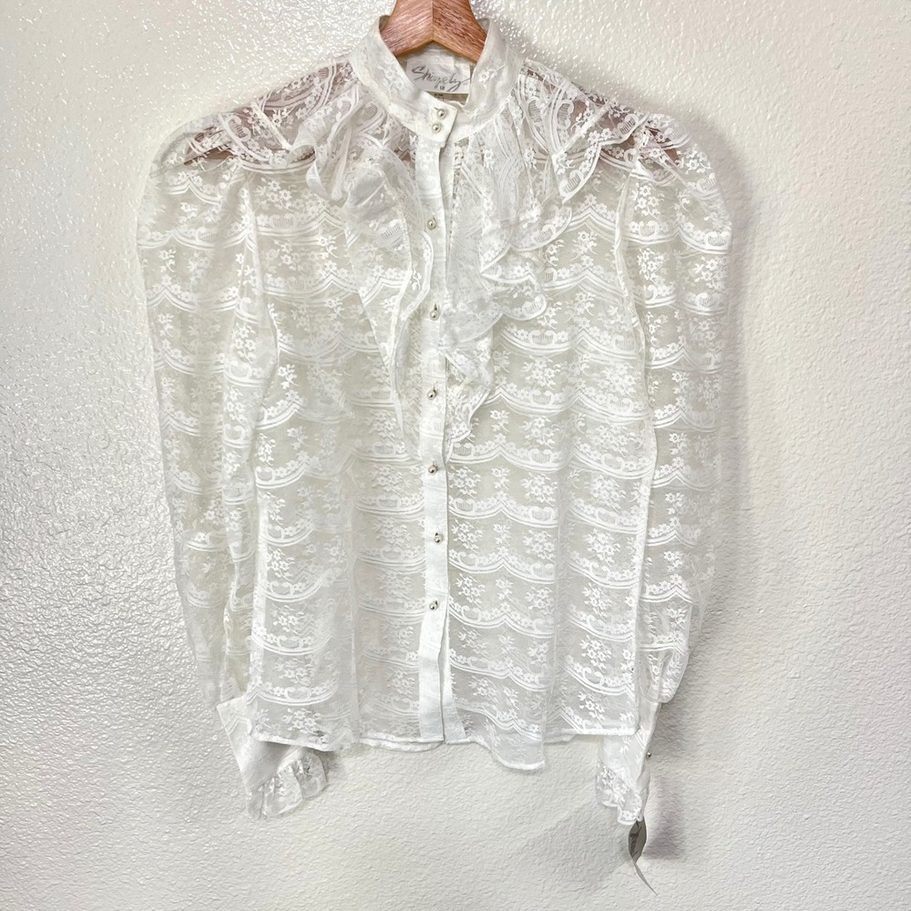 Vintage Womens Shapely Ruffle Lace Sheer Blouse Top Victorian Goth NWT Size‎ 12